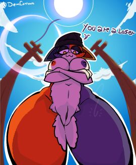 anthro ass big_ass big_butt cloud demon3sigma domestic_cat epic_games felid feline felis female fortnite genitals hi_res humiliation light looking_at_viewer looking_down looking_down_at_viewer mammal meow_skulls meow_skulls_(fortnite) navel nipples pussy sky solo sunlight thick_thighs vaginal_penetration wooden_post