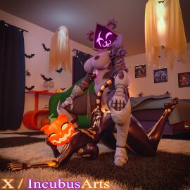 anthro arched_back armor armored_female back_arch bedroom boots cat_ears cat_girl cat_humanoid cat_tail catgirl duo duo_female feet female fortnite fortnite:_battle_royale halloween incubusarts paws presenting raven_team_leader rtl scrunched_toes spice_(fortnite) spooky teasing thicc thick_thighs threesome voluptuous voyeurism