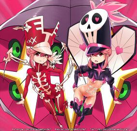 boots breasts dual_persona female female_only hat high_heel_boots high_heels highres jakuzure_nonon kill_la_kill nipples pasties pink_eyes pink_hair pussy sereneandsilent thigh_boots thighhighs