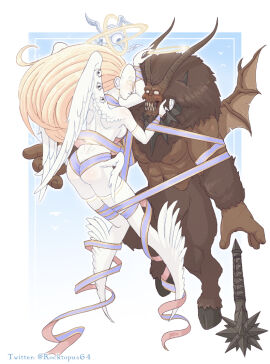 angel ass breasts brett_neufeld demon duo female male marble_gate_dungeon sideboob straight wings