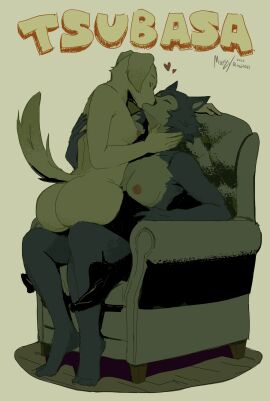 2024 5_fingers areola ass beastars big_ass big_butt biped bird_dog black_nose body_hair breasts canid canine canis closed_eyes coach colored countershading digital_drawing_(artwork) digital_media_(artwork) domestic_dog eyebrows eyelashes facial_tuft female female/female fingers fluffy_ears fur genderswap genderswap_(mtf) grey_body grey_fur hair hand_on_back hand_on_leg hand_on_neck heart hi_res hunting_dog interspecies jack_(beastars) kissing labrador legoshi_(beastars) legwear mammal mtf_crossgender murizy nipples retriever rule_63 sitting sitting_on_another sitting_on_lap tail text wolf yellow_body yellow_fur