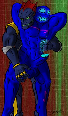 2012 2boys balls bara erection iudicium86 male male_only megabyte_(reboot) muscular nipples penis reboot sonicality tagme yaoi