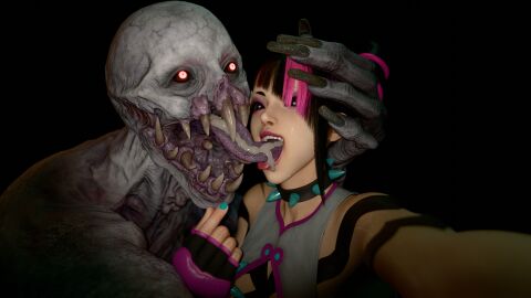 3d capcom crossover extreme_french_kiss female juri_han monster monster_on_female regenerador resident_evil resident_evil_4 resident_evil_4_remake street_fighter street_fighter_6 velvettiger