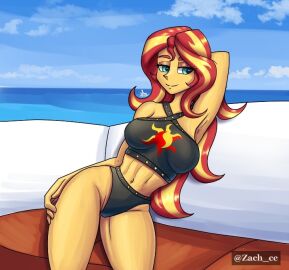 1girls aqua_eyes arm_behind_head armpits artist_name artist_signature bikini bikini_bottom bikini_top black_bikini black_bra black_clothing black_panties black_top curvaceous curvaceous_female curvaceous_figure curvy curvy_female curvy_figure equestria_girls fanart_from_twitter female female_only fit fit_female half-closed_eyes halter_top halterneck hand_on_thigh hasbro human long_hair looking_to_the_side my_little_pony no_ai pinup pose red_and_yellow_hair red_hair smile solo solo_female sunset_shimmer swimsuit thick_thighs thighs topwear twitter_link two-tone_hair two_piece_swimsuit yellow_body yellow_hair yellow_skin zachc