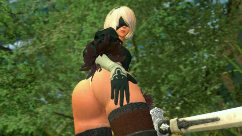 3d ass ass_focus ass_grab clothed female fully_clothed garry's_mod gmod leotard nier:_automata white_hair yorha_2b
