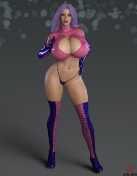 1girls 3d 3d_(artwork) 3d_model 3d_render aesmadaeva37 artist_logo artist_name big_breasts bimbo bimbo_body boob_window breasts cleavage female female_only glenda_gallaga gloves hand_on_breast hand_on_hip hips huge_breasts latex latex_clothing latex_gloves lipstick makeup massive_breasts navel nipples nipples_visible_through_clothing pinup purple_eyes purple_eyeshadow purple_hair simple_background solo solo_female superhero superheroine superheroinecomixxx thick thick_thighs thigh_highs thighhighs thighs toned toned_body toned_female toned_stomach wide_hips