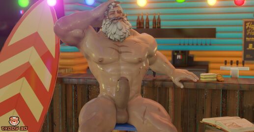 1boy balls bara beard big_balls big_penis completely_naked completely_nude light-skinned_male light_skin male male_only mature mature_male muscular muscular_male naked naked_male nude nude_male old_male older_male overwatch overwatch_2 penis reinhardt sitting solo solo_male txddy3d white_hair yaoi