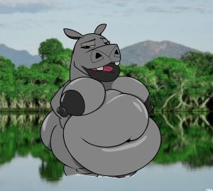 2024 anthro ass belly big_ass big_belly big_breasts big_butt big_nipples black_lips black_nipples breasts common_hippopotamus deep_navel detailed_background digital_drawing_(artwork) digital_media_(artwork) dreamworks female front_view gloria_the_hippopotamus grey_body hands_on_hips hi_res hippopotamid huge_ass huge_belly huge_breasts huge_butt huge_nipples lake lips looking_at_viewer madagascar_(film) madagascar_(series) mammal mandown_mandown navel nipples nude open_mouth outside overweight partially_submerged photo_background photography_(artwork) savanna solo standing_in_water thick_lips thick_thighs unavailable_at_source wide_hips