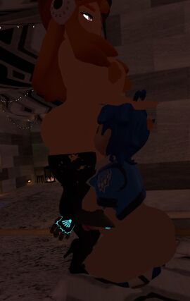 2girls 3d bedroom_eyes clothed clothed_sex deepthroat female_only forced_oral futanari huge_ass huge_breasts meggy_spletzer nsfw nude smg4 tari_(smg4) vrchat