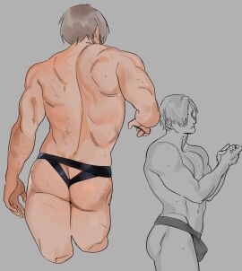 back back_muscles back_view bara buff bulge buttocks erection_under_clothes glacierclear jockstrap jockstrap_bulge jockstrap_only leon_scott_kennedy male male_focus male_only muscles muscular muscular_arms muscular_male no_visible_genitalia pecs pinup resident_evil resident_evil_2 resident_evil_4 scar scars_all_over sketch_page solo_focus solo_male toned toned_body toned_male yaoi