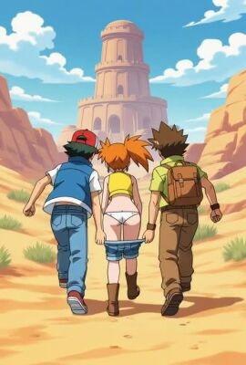 brock_(pokemon) kasumi_(pokemon) panties pants_down pantsed pantsing pokemon running satoshi_(pokemon) tagme tricked video