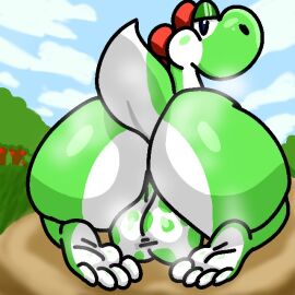 4_toes anthro ass balls big_ass big_butt day74art dinosaur extinct feet gay genitals green_body green_yoshi homosexual huge_ass huge_butt male male_focus male_only mario_(series) nintendo prehistoric_species queer rear_view reptile scalie solo tail toes yoshi