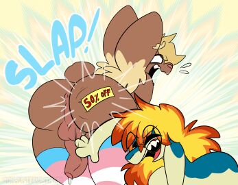 anthro anus ass balls big_ass big_butt big_penis blush bodily_fluids butt_slap closed_eyes clothing corruptedcryptid cyndaquil digital_media_(artwork) dripping duo english_text erection female fur futanari generation_1_pokemon generation_2_pokemon generation_4_pokemon genital_fluids genitals hair hi_res huge_cock humanoid_genitalia humanoid_penis intersex intersex/female lagomorph leaking_precum legwear lopunny mammal nintendo nude open_mouth penis pokemon pokemon_(species) precum precum_drip simple_background slap smile spanking sticker sticker_on_ass sticker_on_body text thigh_highs trans_woman transfem