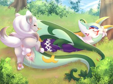 andyocelot balls bodily_fluids cape chinchillid cinccino clothing cum cum_in_pussy cum_inside dominant dominant_male duo feet female female_penetrated feral flower_accessory from_front_position fur generation_5_pokemon genital_fluids genitals green_body grey_body grey_fur heart_eyes heart_symbol hi_res looking_at_another lying lying_on_ground male male/female male_penetrating male_penetrating_female mammal missionary_position nintendo on_back on_ground penetration pokemon pokemon_(species) pussy reptile rodent scalie serperior sex snake tail vaginal_penetration white_body white_fur