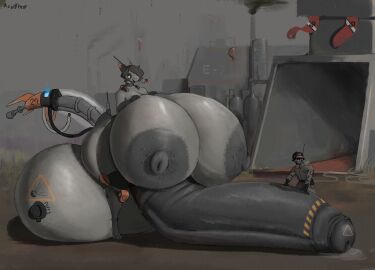 absurd_res ace0t0nic android anthro areola armor balls big_balls big_breasts big_penis breasts clothed clothing duo gas_mask genitals gynomorph hard_hat headgear heart_symbol helmet hi_res huge_balls huge_breasts huge_cock huge_filesize human humanoid_genitalia humanoid_penis hyper hyper_balls hyper_breasts hyper_genitalia hyper_penis intersex machine mammal mask nipples orange_eyes outside penis robot standing tail thick_thighs wide_hips