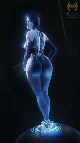 1girls 3d ass big_ass big_breasts blue_body breasts cortana deityofdepravity female from_behind glowing halo halo_(series) halo_4 hands_on_hips hologram looking_at_viewer looking_back pinup sideboob smiling standing tagme