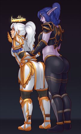 2girls armor ass athletic athletic_female big_breasts blizzard_entertainment blue_eyes blue_hair breasts bubble_ass bubble_butt busty curvy curvy_body curvy_female curvy_figure curvy_hips curvy_thighs cuti-chan death_knight death_knight_(warcraft) elf elf_ears feet female female_only femdom glowing_eyes hand_on_ass hips human legs light-skinned_female light_skin melwinne night_elf night_elf_death_knight original_character pale-skinned_female pale_skin pink_skin pointy_ears roleplay_character thick_ass thick_thighs thighs toes valencia_whitmore warcraft white_hair wide_hips world_of_warcraft wow yuri