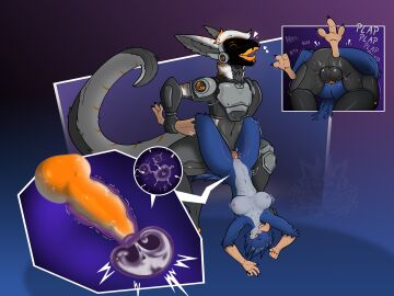 absurd_res anthro avian avian_feet bird blue_body bodily_fluids chris_the_dragon cum cum_in_pussy cum_inside duo feathers feet female from_front_position genital_fluids genitals grey_body gryphon hi_res impregnation internal lying machine male male/female mating_press motion_lines mythological_avian mythological_creature mythology on_back orange_penis ovum ovum_with_heart paws penis protogen pussy rear_view sex shaded sperm_cell tail tail_feathers x-ray_view