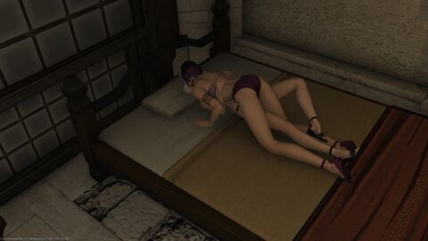 3d bikini elezen female final_fantasy_xiv kissing yuri