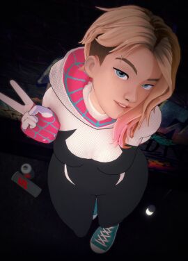 3d accurate_art_style asymmetrical_hair blonde_hair blue_eyes female female_focus female_only giddora gwen_stacy gwen_stacy_(spider-verse) koikatsu marvel marvel_comics sneakers spider-gwen spider-man:_across_the_spider-verse spider-man:_into_the_spider-verse spider-man_(series) spitroast superheroine thighs