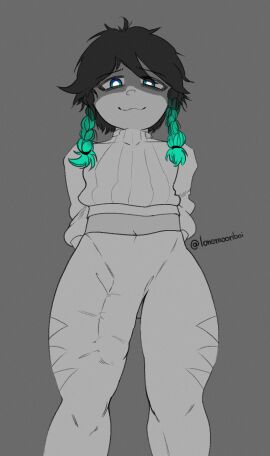 1boy bulge bulge_through_clothing femboy genshin_impact male male_only moon_boi sketch smug smug_face venti_(genshin_impact)