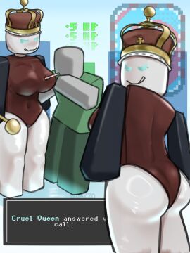 1boy 1girls 2d block_tales blocky_body breast_sucking breasts buazzo cruel_king_(block_tales) female male roblox roblox_game robloxian rule_63 straight text