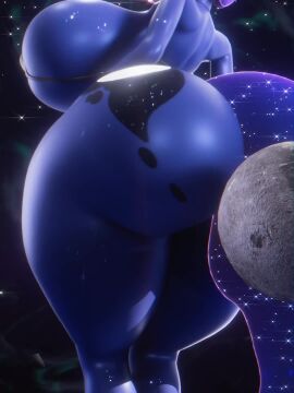 3:4 3d_(artwork) 3d_animation animated anthro ass big_breasts big_butt biped blue_body bouncing_breasts breasts butt_jiggle clothed clothing digital_media_(artwork) equid equine female friendship_is_magic glistening glistening_body hasbro hi_res huge_breasts huge_butt jiggling lunar57 macro mammal moon my_little_pony no_sound princess_luna_(mlp) skimpy space tagme tail tail_aside thick_thighs three-quarter_view video