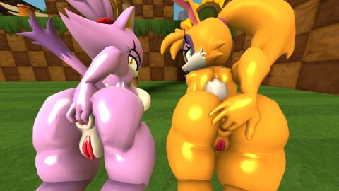 2girls 3d 3d_model 3d_render anal_fingering anthro anus ass asshole bent_over big_ass blaze_the_cat bubble_ass bubble_butt bunnie_rabbot bunny caked_up cheeked_up cotton_tail eyelashes fat_ass felid feline felis female fingering_ass furry grass green_hill_zone ground lagomorph leporid looking_at_viewer looking_back mammal maxdistortion moan naked nude open_mouth orange_fur outside presenting presenting_anus presenting_ass presenting_butt presenting_hindquarters presenting_pussy purple_fur pussy rabbit reaching_back rear_view sega sfm shiny sonic_(series) sonic_rush sonic_the_hedgehog_(archie) sonic_the_hedgehog_(comics) sonic_the_hedgehog_(series) source_filmmaker source_filmmaker_(artwork) tease teasing teasing_with_butt thicc thick thick_ass thick_thighs yiff