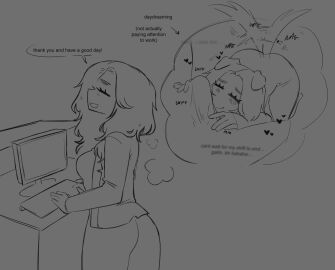 ass brainless canine computer computer_monitor daydream daydreaming distracted dog_ears dog_girl eyelashes eyeliner fantasizing fantasy female horny horny_female huge_ass makeup male oc original original_character penis r8toa self_upload sniff sniffing sniffing_penis tail tailwag thought_bubble thoughts toa_(r8toa) wanting_cock wanting_cum