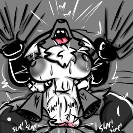 anthro bandai_namco big_breasts bread breasts canid canine digimon digimon_(species) dragon duo female food from_front_position heart_symbol lying male male/female missionary_position moan mythological_creature mythological_scalie mythology on_back penetration pussy renamon roder_vasquez scalie sex slap vaginal_penetration