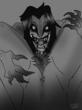 black_hair chance_(forsaken) cunnilingus facial_crest fellatio female forsaken_(roblox) gradient_fingers happy_trail horror long_tongue male monochrome no_color p0zzms00p penis roblox roblox_game saliva saliva_on_penis self_upload sharp_teeth small_eyes small_penis tagme tongue_around_penis two_time_(forsaken) uncanny