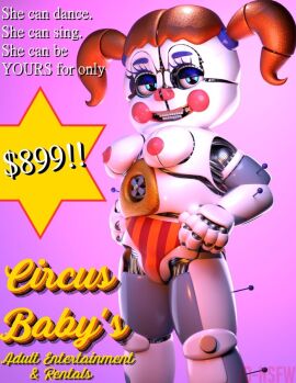 1girls 3d 3d_(artwork) accurate_model baby_(fnafsl) breasts circus_baby circus_baby_(fnaf) circus_baby_(original) clown digital_media_(artwork) exposed_breasts female five_nights_at_freddy's panties robot solo solo_female somethingshrimpii striped_panties