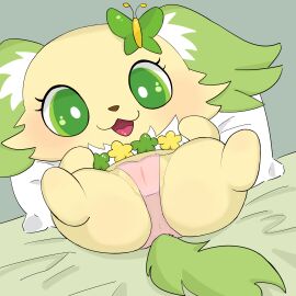:3d absurd_res accessory anus bed camel_toe cameltoe canid canine canis clothing domestic_dog drugolld female feral fur furniture genitals green_body green_eyes green_fur hair_accessory hi_res jewelpet jewelpet_(species) jewelry lying mammal necklace on_back on_bed panties peridot_(jewelpet) pillow pink_clothing pink_panties pink_underwear pussy sanrio sega sega_fave sega_toys smile solo underwear yellow_body yellow_fur