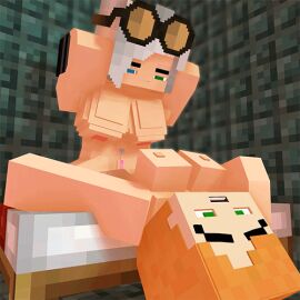 3d alex_(minecraft) animated artist_request bed black_eyebrows blue_eyes bouncing_breasts breasts completely_nude cowgirl_position cubic_breasts different_eye_color female female/female female_dominated female_dominating_female female_domination female_on_bottom female_on_female female_on_top female_only female_pubic_hair girl_on_bottom gloves gloves_only goggles goggles_on_head grace_(ender2435) green_eyes half-closed_eyes hands_behind_head head_tilted_back human human_female humanoid jiggling_breasts layed_down lesbian_domination lesbian_sex lying lying_on_bed mine-imator minecraft moaning nipples nude nude_female on_bed on_top open_mouth orange_goggles pussy pussy_grinding pussy_hair pussy_on_pussy red_bed_sheet red_hair relaxed_expression source_request square_head tribadism white_hair white_pillow white_skin yuri