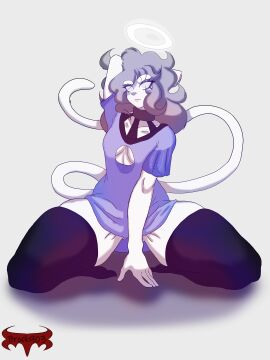 alien alien_girl alien_look_like_human angel angel_girl armpit_crease arms_up big_thighs boob_window breasts brock903 collarbone covered_pussy dress fake_nose female female_only flat_chest flat_chested halo hand_on_floor hayden_902_(brock903) human_skin leggings looking_at_viewer neck_brace nipples no_breasts no_panties oc older_female on_knees original_character posted_by_artist primate primate_humanoid pussy self_upload silver_hair skin solid_color_background solo solo_female spread_legs tail thighhighs thighs thighs_bigger_than_head thighs_bigger_than_torso white_body white_skin