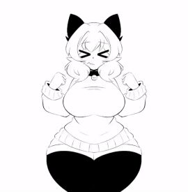 1girls >~< animated black_and_white breasts cat_ears child_bearing_hips collar dancing female female_only hourglass_figure ichigo_inoue_(sunrisenew) large_breasts no_color sad_cat_dance solo squint sunrisenew swaying_hips sweater thick_thighs thighhighs thighs thin_waist wide_hips