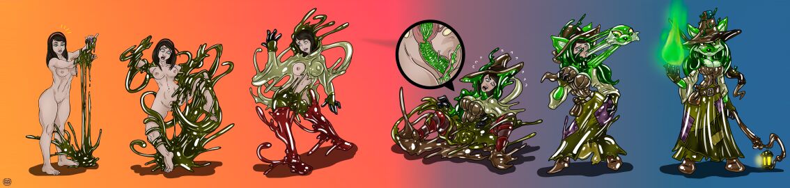 absurd_res animate_inanimate anthro ass blue_eyes bodily_fluids bottle breast_growth breasts brown_hair butt_grab camel_toe clothing colored_fire container corset duo female female/female fingerless_gloves fire genitals gloves goo_tentacles goo_transformation green_eyes green_fire grizzlydafurry_(artist) growth hair hand_on_butt handwear hat headgear headwear hi_res human human_to_anthro internal internal_coating ixi_(neopets) lamp latex latex_body latex_clothing latex_corset latex_gloves latex_handwear latex_legwear latex_lingerie latex_shoes latex_skinsuit latex_stockings latex_tentacles latex_topwear latex_transformation legwear lingerie living_clothing living_costume long_image looking_at_object looking_at_self looking_at_viewer magic magic_user mammal markings mask mask_transformation mole_(marking) neopet_(species) neopets nipple_outline nude oral oral_penetration pattern_clothing pattern_legwear pattern_stockings penetration possession self_grope self_insert six_frame_sequence skinsuit slime sophie_the_swamp_witch species_transformation staff stockings striped_clothing striped_legwear striped_stockings stripes sweat tentacle tentacle_in_mouth tentacle_in_nose tentacle_in_vagina tentacle_penetration tight_clothing topwear transformation transformation_sequence vaginal_penetration vulva wide_image witch witch_hat yellow_sclera