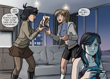 2024 agatha_gauthier_(doodlepoodle) angela_(doodlepoodle) angela_palmer annoyed annoyed_expression annoyed_face apartment apartment_building asian_female bike_shorts black_boots black_hair black_shorts blonde-haired_female blonde_female blonde_hair blue_eyes blue_shoes blue_top blue_topwear boots clothed clothed_female clothing converse converse_shoes couch crew_socks dialogue dialogue_bubble digital_art digital_drawing digital_drawing_(artwork) digital_media digital_media_(artwork) digital_painting_(artwork) dirty_blonde_hair doodlepoodle eyebrows eyebrows_visible_through_hair eyes eyeshadow female female_focus female_only form_fitting freckles freckles_on_face frown frowning furrowed_brow furrowed_eyebrows game_controller gaming goth goth_girl high_ponytail holding_object hooded_jacket hoodie hoodie_jacket hosiery jacket jacket_open kitchen_counter knee_boots knee_socks leggings legwear living_room long_hair makeup no_panties no_panties_under_bike_shorts no_panties_under_dress no_panties_under_leggings no_panties_under_pantyhose no_panties_under_spats no_underwear nylons original original_character original_characters package packaging pantyhose playing_videogame ponytail purple_eyes purple_eyeshadow sara_shirakawa_(doodlepoodle) sheer_clothes sheer_clothing sheer_legwear shiny_clothes shiny_shorts shoes short_hair shorts skintight skintight_clothing skirt sneakers socks sofa spandex spandex_shorts spandex_spats spats spats_leggings spats_shorts spats_spandex striped_socks sweater sweatshirt tales_from_the_tables talking talking_to_another tank_top text text_bubble tight_clothing tired tired_expression tired_eyes tired_look turtleneck white_socks