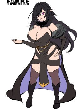 1girls big_breasts big_tits black_hair boobs breasts elara_(vtuber) elf elf_ears female flat_colors full_body huge_breasts long_hair pointy_ears purple_eyes sketch tits tongue tongue_out virtual_youtuber