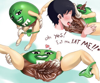 anatomically_correct anus big_vulva black_hair bodily_fluids brown_tongue brown_vulva candy censor_removal_edit clothed clothing clothing_around_one_leg clothing_pull cunnilingus cursed cursed_image deformed_genitalia dessert detailed_genitals english_text excessive_vaginal_fluids faceless_character faceless_male feet female flesh_tunnel folds food footwear front_view full-length_portrait genital_fluids genitals gloves gloves_only god_is_dead gore gradient_background green_(m&m's) green_body green_clothing green_lips green_panties green_skin green_underwear grotesque grotesque_genitals hair handwear handwear_only heart_symbol hearts_around_head hi_res high_heels hyper hyper_genitalia hyper_vulva interspecies leaning leaning_forward lips looking_at_viewer loose_pussy lying m&m's male male/female mars_incorporated mascot mostly_nude nightmare_fuel no_socks on_back oral orb panties panties_around_one_leg panties_down panty_pull partially_clothed portrait puffy_anus pulled_by_self saggy_pussy saliva self_exposure sex shoes sideways_pussy simple_background spread_legs spread_vulva spreading standing text thanks_i_hate_it thick_lips third-party_edit tongue tongue_out underwear underwear_around_one_leg underwear_down underwear_pull undressing vaginal_fluids vaginal_penetration vulva what what_has_science_done where_is_your_god_now white_background white_clothing white_footwear white_gloves white_handwear white_shoes why yoh-sl