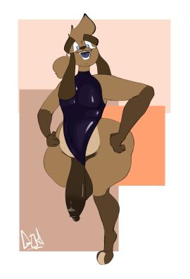 absurd_res anthro ass balls big_ass big_balls big_butt big_penis blue_tongue canid canine canis clothing darkened_genitalia darkened_penis dew_(gloodonart) domestic_dog eyebrows foot_on_wall freckles futanari genitals gloodonart goo_creature hair hair_bun hands_on_hips hi_res huge_balls huge_cock hyper hyper_balls hyper_genitalia hyper_penis intersex latex latex_creature living_latex long_ears looking_at_viewer male male_only mammal one-piece_swimsuit penis shapeshifter smile solo swimwear thick_eyebrows thick_thighs tongue wide_hips