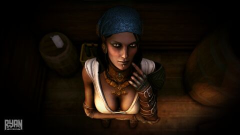 1girls 3d black_hair breasts cleavage dark-skinned_female dark_skin dragon_age dragon_age_2 face_piercings facing_viewer female female_only gloves isabela_(dragon_age) jewelry looking_at_viewer pirate ryandoesstuff solo solo_female tan-skinned_female teasing teasing_viewer