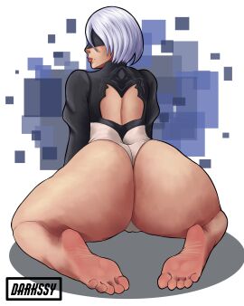 ass ass_focus big_ass big_ass_(female) big_butt big_hips blonde_female darkssy2 feet feet_focus female focus_on_ass foot_fetish leotard nier:_automata thick_ass white_hair yorha_2b