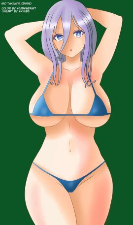 1girls belly bikini breasts date_a_live edit female female_only grey_eyes grey_hair light-skinned_female light_skin takamiya_mio thighs