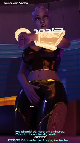 3d alien alien_genitalia alien_girl asari comic comic_page elcor english english_text female latex_clothing liara_t'soni mass_effect vikhlop