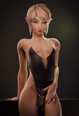 1femboy 3d black_nails blonde_hair blue_eyes blush bulge crossdressing dress femboy feminine_male highres link makeup male male_only necklace penis short_hair solo solo_femboy solo_male the_legend_of_zelda transparent_clothing trist_ava waist wide_hips
