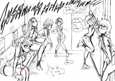 6girls biku desperation female hand_between_legs have_to_pee monochrome multiple_females multiple_girls onomatopoeia original panties panty_pull peeing peeing_in_sink peeing_together pink_panties public public_restroom sink sitting sitting_on_sink underwear