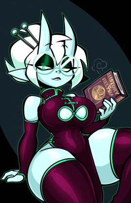 anthro breasts commission female glasses horn horns jek_korpen oni purah_(cosplay) tagme tagme_(character) thighhighs thighs white_hair