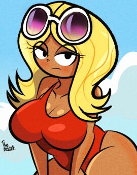 bikini breasts character_request curvaceous curvaceous_female curvaceous_figure curvy curvy_figure curvy_hips diego_mejia disney disney_channel disney_xd female female_focus female_only kick_buttowski large_breasts lifeguard looking_at_viewer shannon_(kick_buttowski) short_hair tan_body tan_skin tanline yellow_hair