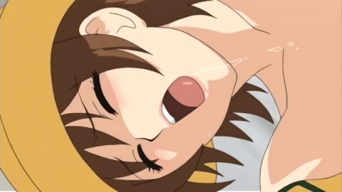00s 1girls 2004 animated anime_screencap brown_hair closed_eyes drooling female hat implied_sex kininaru_kimochi molestation rikako_sawada shirt short_hair tagme